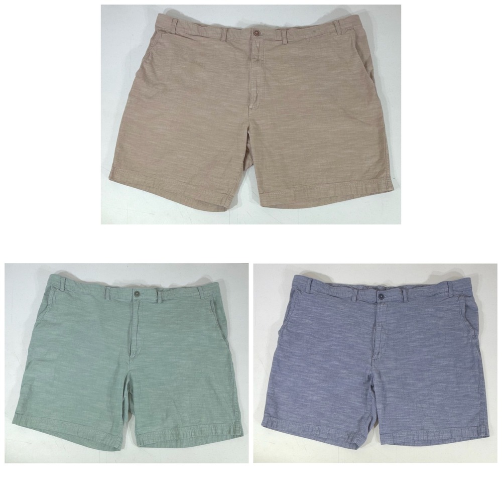 Roundtree & Yorke Flat Front Shorts 50x8.5 High Rise‎ Tan Blue Green 3 Pair Lot
